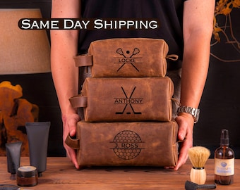 Hockey Theme Dopp Kit | Personalized Leather Toiletry Bag | Groomsmen Gift | Coach Gift | Team Gifts | Graduation 2025 | Back to School Gift