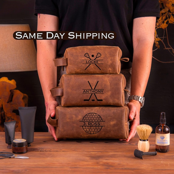 Hockey Theme Dopp Kit | Personalized Leather Toiletry Bag | Perfect Groomsmen Gift | Coach Gift | Team Gifts | Graduation 2024 | Christmas