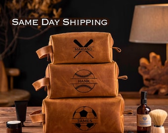 Baseball Personalized Dopp Kit, Groomsmen Gifts, Men's Leather Toiletry Bag, , Men's Leather Accessory, Anniversary Gift for Him