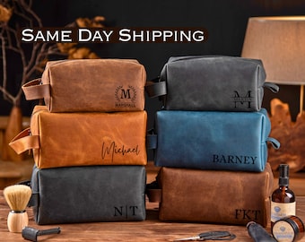 Personalized Leather Dopp Kit Bag, Engraved Mens Toiletry Bag,  Gift for Him, Fathers Day Gift Mens, Gift for Men, Christmas gifts for men