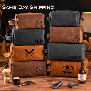 Kit Dopp en cuir pour homme, cadeau personnalisé pour garçon d'honneur, accessoire en cuir pour homme, trousse de rasage personnalisée pour homme, cadeau d'anniversaire pour homme, cadeau d'anniversaire