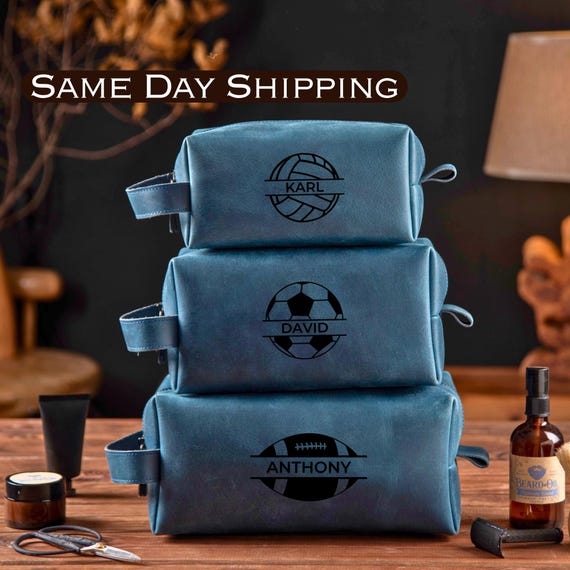 Soccer Ball Personalized Dopp Kit, Soccer Coach Gifts, Groomsmen Gifts, Men's Leather Accessory, Anniversary Gift for Him, Christmas Gift