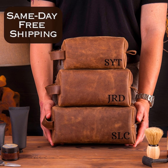 Valentines Day Gifts For Him, Mens Leather Toiletry Bag, Dopp Kit, Personalized Boyfriend Valentine Gifts for Boys Men Husband, Travel Gifts
