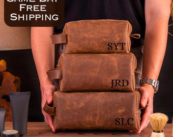 Personalized Travel Bag, Dopp kit, Men's Toiletry Bag, Men's Leather Travel Bag, Christmas Gift, Dad Gifts, Birthday Gift Idea for Father