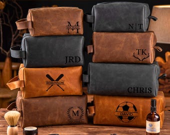Personalized Groomsmen Gift Dopp Kit Bag Customized Leather Toiletry Bag Monogram Mens Toiletry Bag Leather Custom Gift for Guys Men Wedding