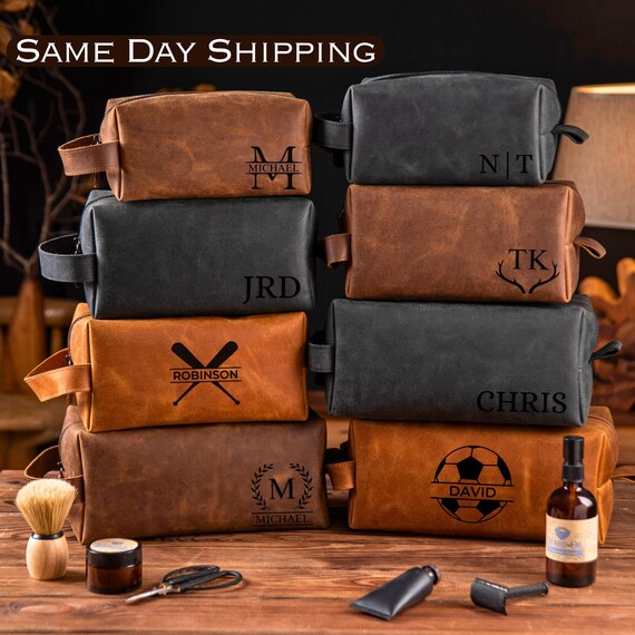 Personalized Groomsmen Gift Dopp Kit Bag Customized Leather Toiletry Bag Monogram Mens Toiletry Bag Leather Custom Gift for Guys Men Wedding