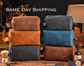 Personalized Groomsmen Gift Dopp Kit Bag Customized Graduation Gift, Leather Gift for Guys, Fathers day gift, Husband, Mens Toiletry Bag