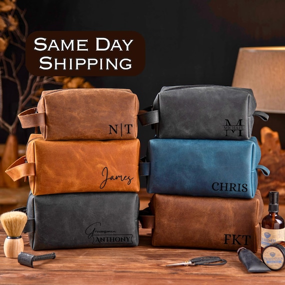 Bestmen Gift Personalized Groomsmen Gift Customized Leather Toiletry Bag Men Wedding Monogram Mens Toiletry Bag Leather Custom Gift for Guys