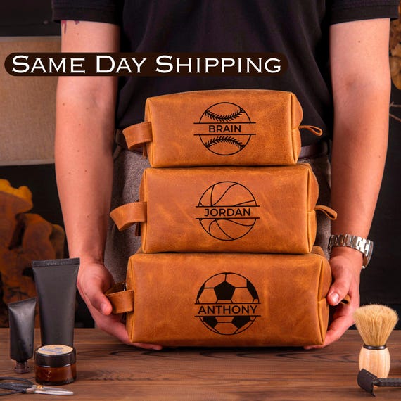 Basketball Personalized Dopp Kit, Groomsmen Gifts, Men's Leather Toiletry Bag, Men's Leather Accessory, Anniversary Gift for Him, Xmas Gifts