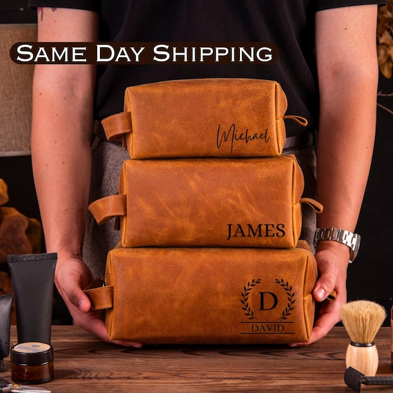 Personalized Leather Toiletry Bag, Gift for Dad, Groomsmen Gift, Christmas Gift, Anniversary Gift for Him, Leather Dopp Kit, Birthday Gift