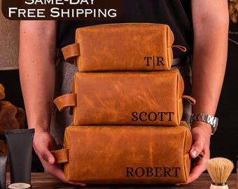 Personalized Groomsmen Gift, Customized Leather Toiletry Bag Dopp Kit, Monogram Mens Toiletry Bag, Leather Custom Gift for Men Wedding