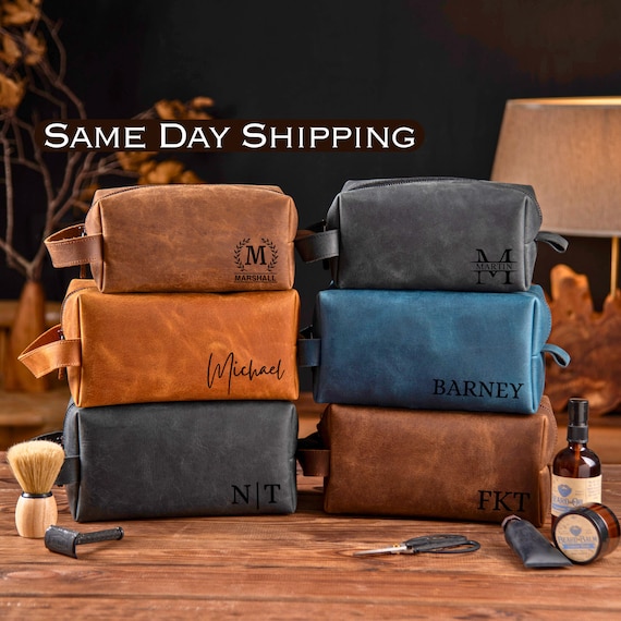 Personalized Men's Leather Toiletry Bag Groomsmen Gifts, Fathers Day gift for him High School Graduation Gifts for Him Gifts for him Men Dad