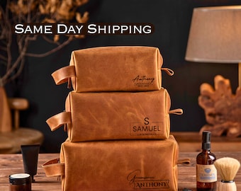Men&#39;s Leather Dopp Kit, Personalized Groomsman Gift, Men&#39;s Leather Accessory, Groomsmen Gift, Anniversary Gift for Man Birthday Gift for Him