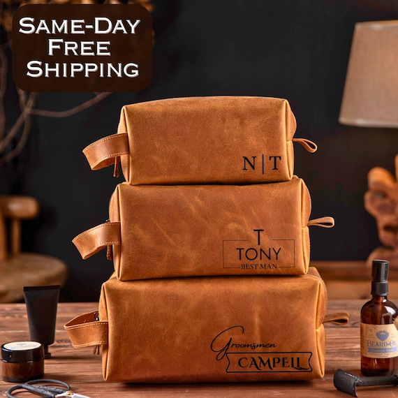 Personalized Groomsman Leather Dopp Kit, Men's Toiletry Bag, Men's Leather Travel Bag, Shave Bag Gift for Him, Birthday Gift Idea for Father