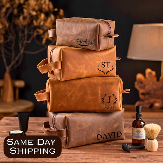 Fathers Day Gift, Men's Leather Toiletry Bag, Personalized Dopp Kit for Him, Groomsman Gift, Men's Leather Accessory, Mens Shave Bag for him