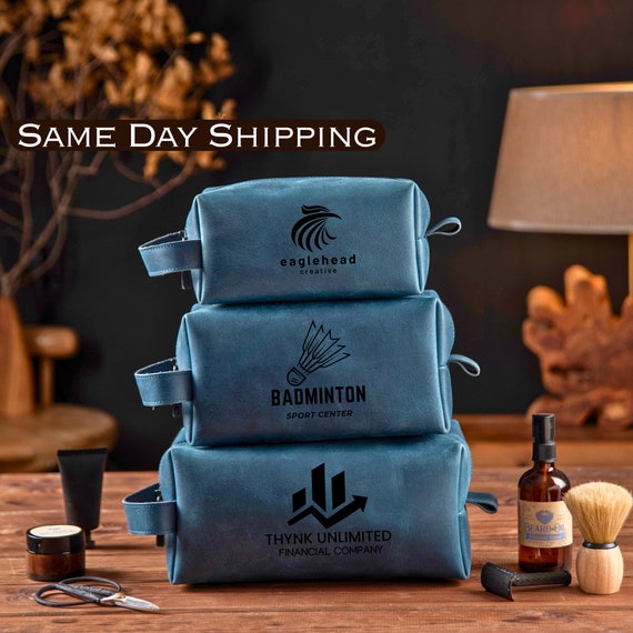 Bulk Christmas Gifts for Coworkers, Corporate Gifts for Employees with Logo, Employee Gifts, Coworker Gift, Leather Travel Bag Dopp Kit A1
