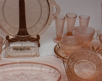 Vintage Pink Depression Glass Plates / Bowls / Platters
