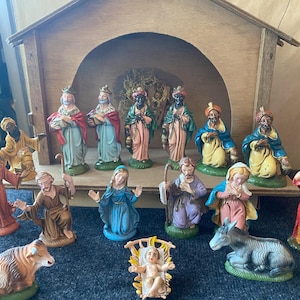 Vintage Nativity Plastic Figurines Baby Jesus Virgin Mary Joseph Figures Creche Scene Religious Gift for Christian Catholic Christmas