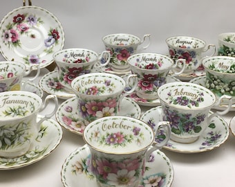 Royal Albert Flower of The Month Series, Teacups, Saucers and Mugs