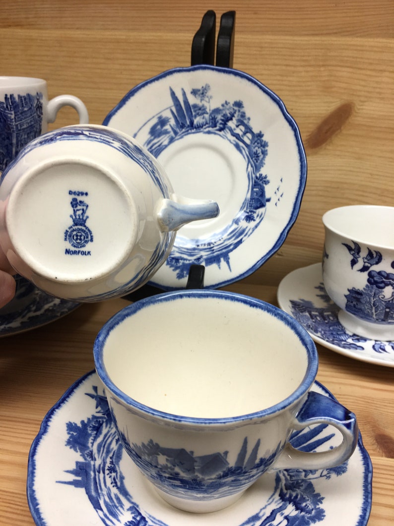 Sadler / Royal Doulton / Ironstone Blue & White Teacups With Saucers Etsy