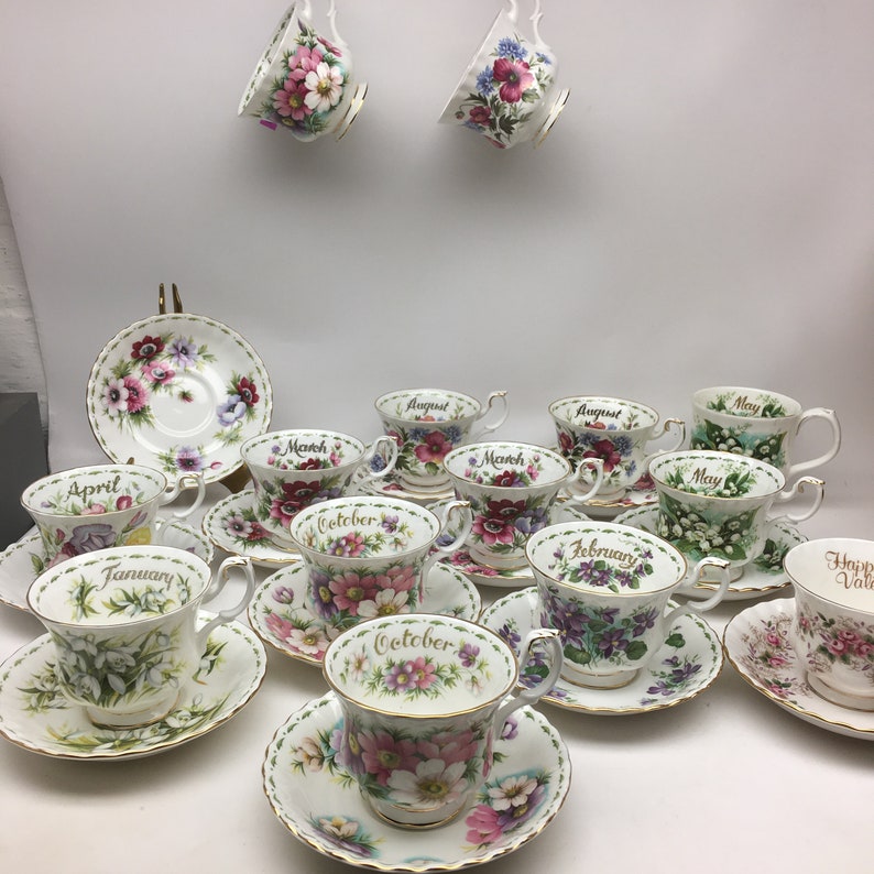Royal Albert Flower of the Month Series, Teacups, Saucers and Mugs