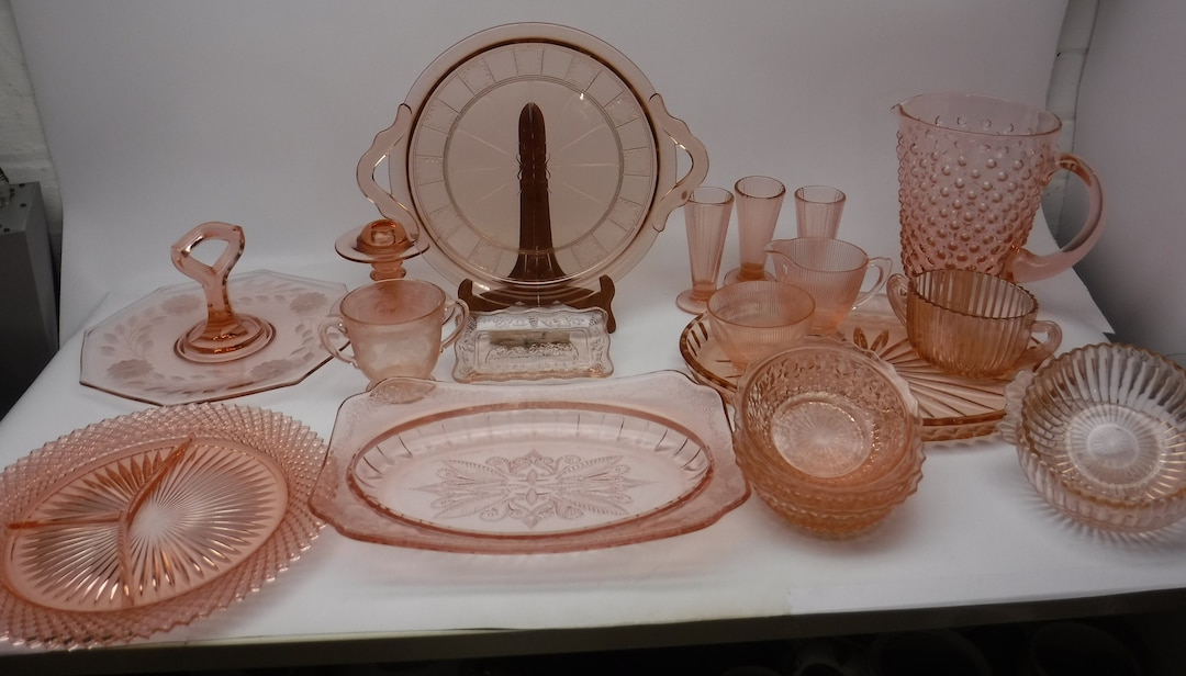 Vintage Pink Depression Glass Plates Bowls Platters