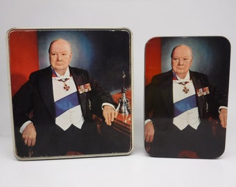 Two Vintage Cookie Tins with Winston Churchill