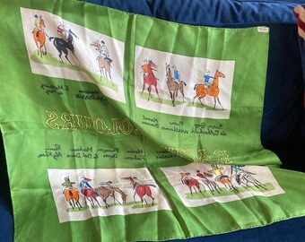 競走馬をモチーフにした、手縫いのヴィンテージシルクスカーフ
