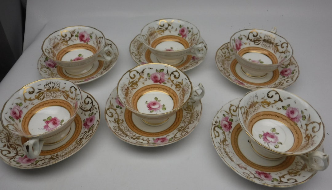 Set of Six (6) Antique Hand Painted Teacups With Saucers - Etsy