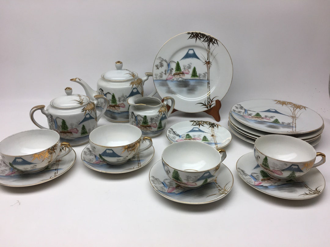 Vintage Kutani Tea Set With Geisha Lithophane Image Inside Teacups Etsy