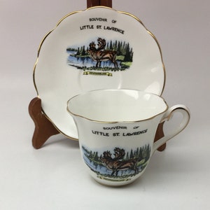 Vintage Souvenir Teacup from Little St. Lawrence, Moose in the lake