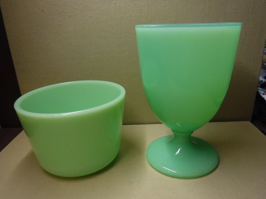Vintage Jadeite Bowls and Goblet / Fireking Jadeite Etsy