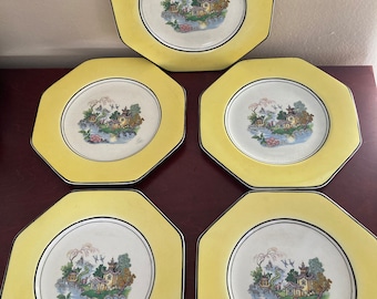 5 Vintage Yellow Plates