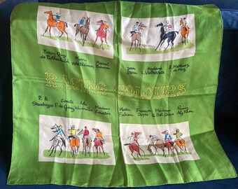 競走馬をモチーフにした、手縫いのヴィンテージシルクスカーフ