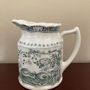 Vintage Green and Cream Transferware Milk Jug/Creamer.