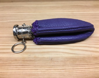 Expandable Accordion Opening Purple Leather Mesh Coin Purse