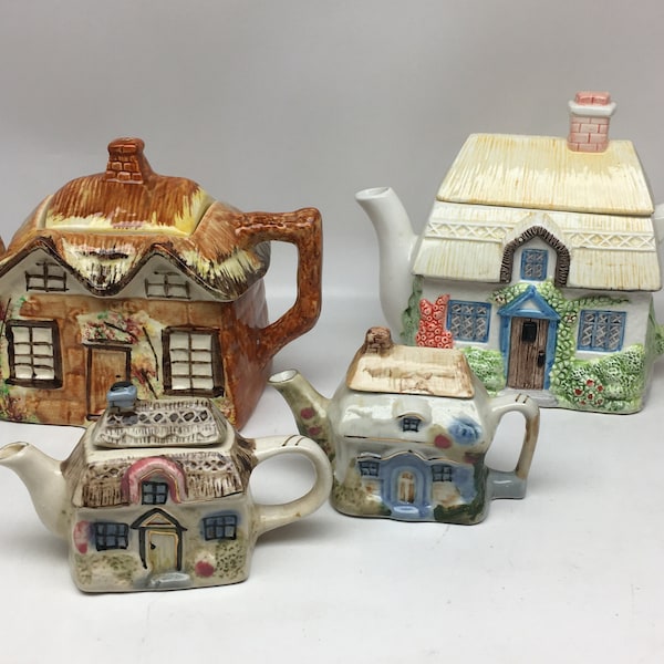 Vintage Collectible Cottage House Teapots, House Shaped Teapots