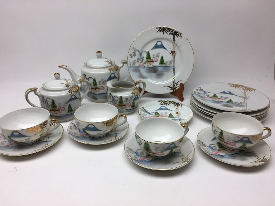 金色の急須と盃と飾り台セット かわいい小さな壺付き
