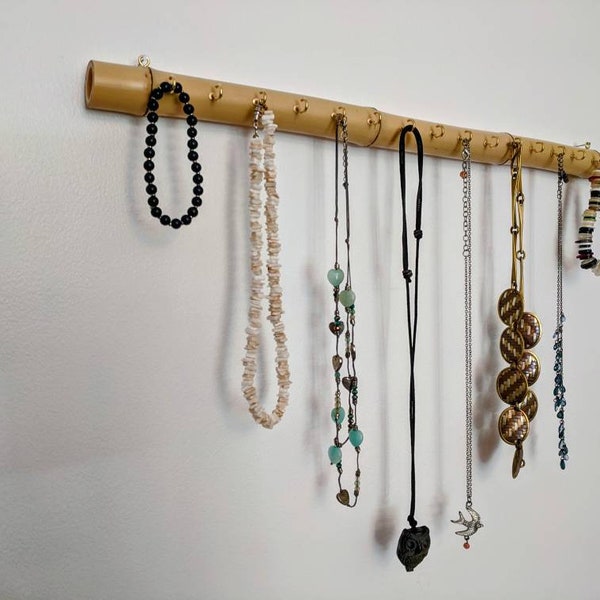 Bamboo Jewellery Hangers - Large : (Shiny Bronze or Antique Brass). Wooden necklace holder/ hooks- handmade from natural Moso bamboo.