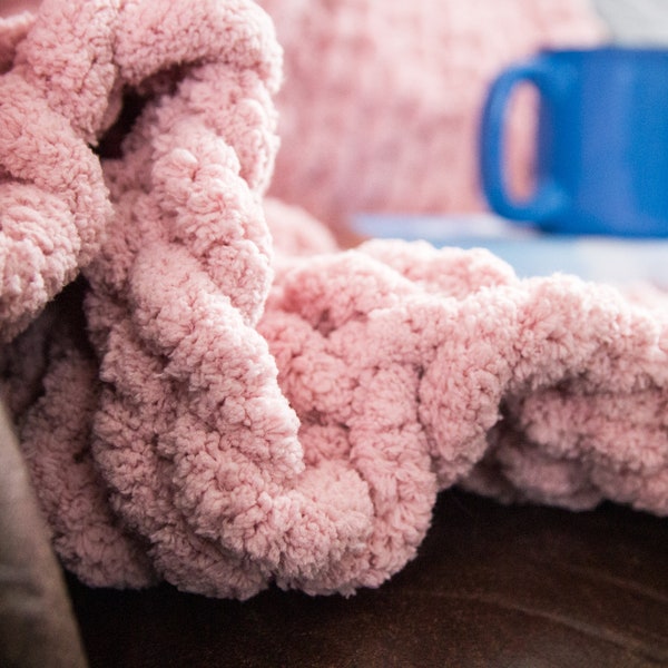 Pink Chunky Knit Blanket Etsy