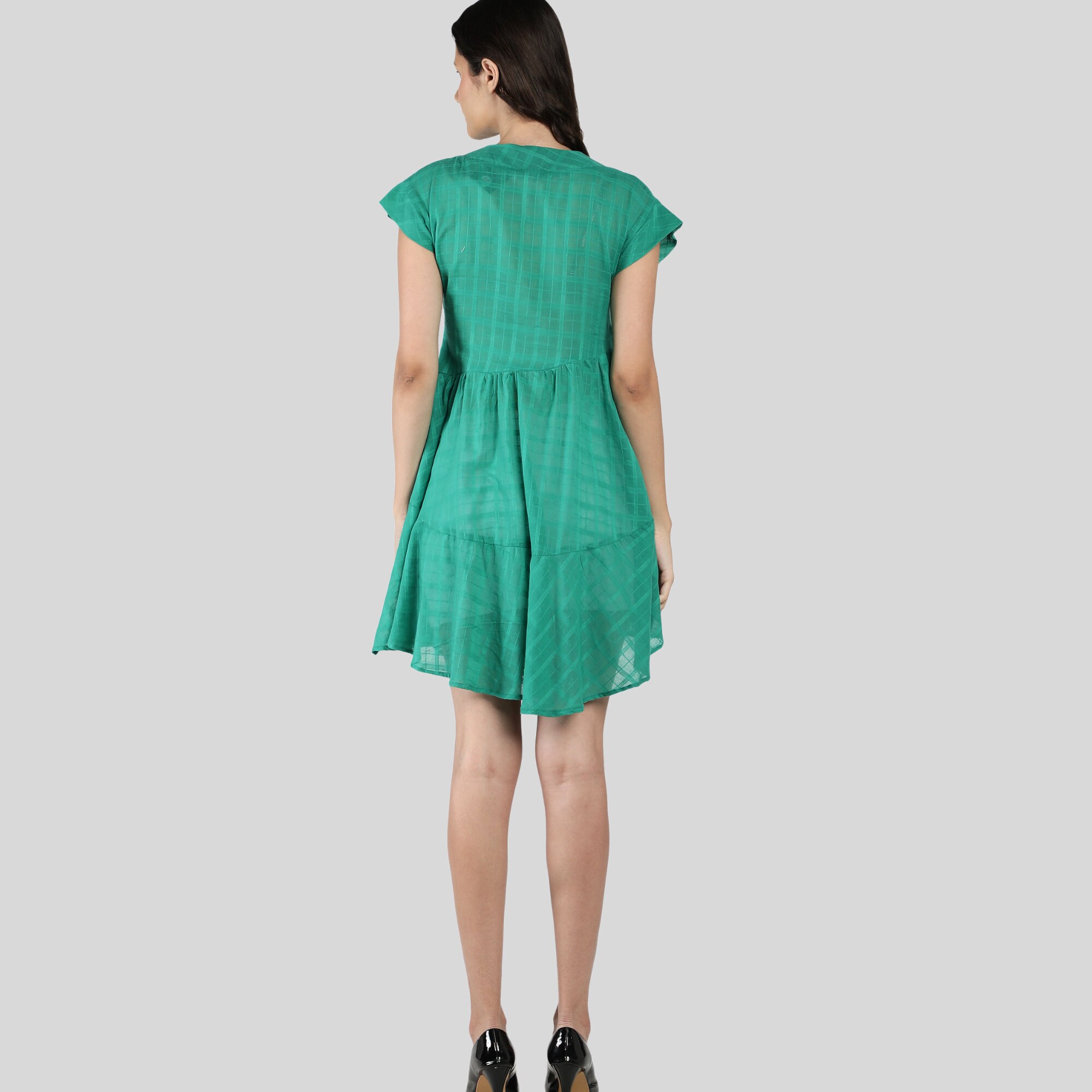 Women's cotton asymmetrical dress / Women's dress with pockets/ Green cotton short dress/ Cap sleeves spring summer dress/ stylish dress