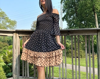 Summer dress women's Off shoulder Printed black Dress/ Georgette Floral Printed off Shoulder Dress/ Summer dress for women/beach dress