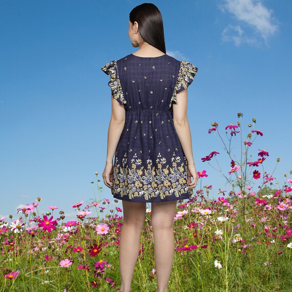 Women's Spring Summer Printed Cotton Short Dress/ Cap Sleeves Blue Printed  Dress / V Neck Floral Printed Flair Dress/ Designer Short Dress - Etsy