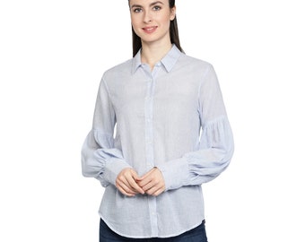 Women's Cotton Long Sleeves Shirt, Designer Collared Shirt, Cotton Shirt