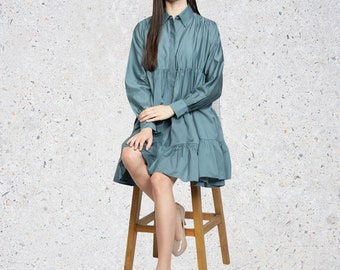 Blue Shirt Dress, Long Sleeve Dress, Collared Tunic Dress, Minimalist  Clothes, Oversize Dress With Pockets, Women's Clothing, Plus Size - Etsy