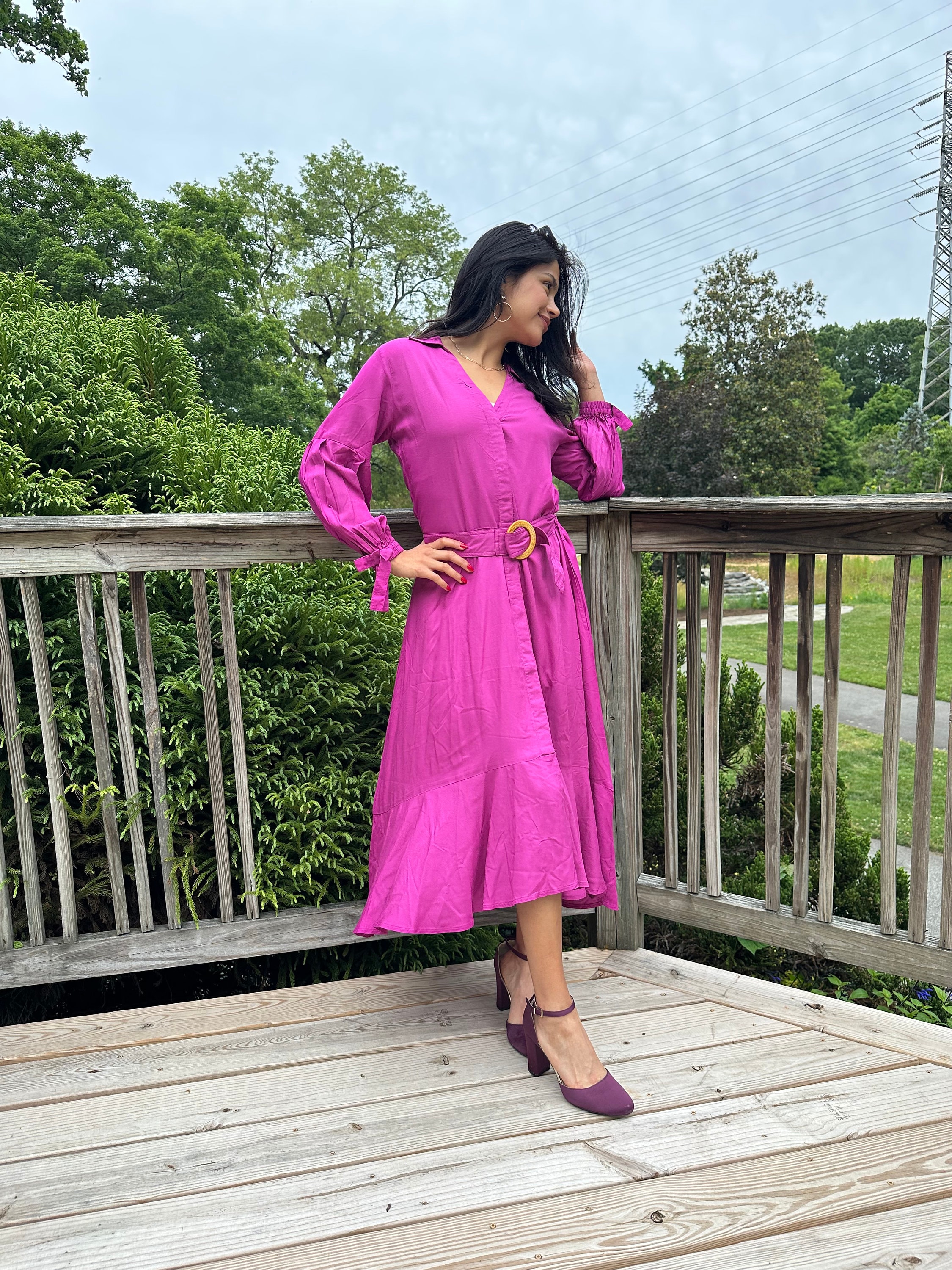 Magenta Long Sleeve Dress - Etsy