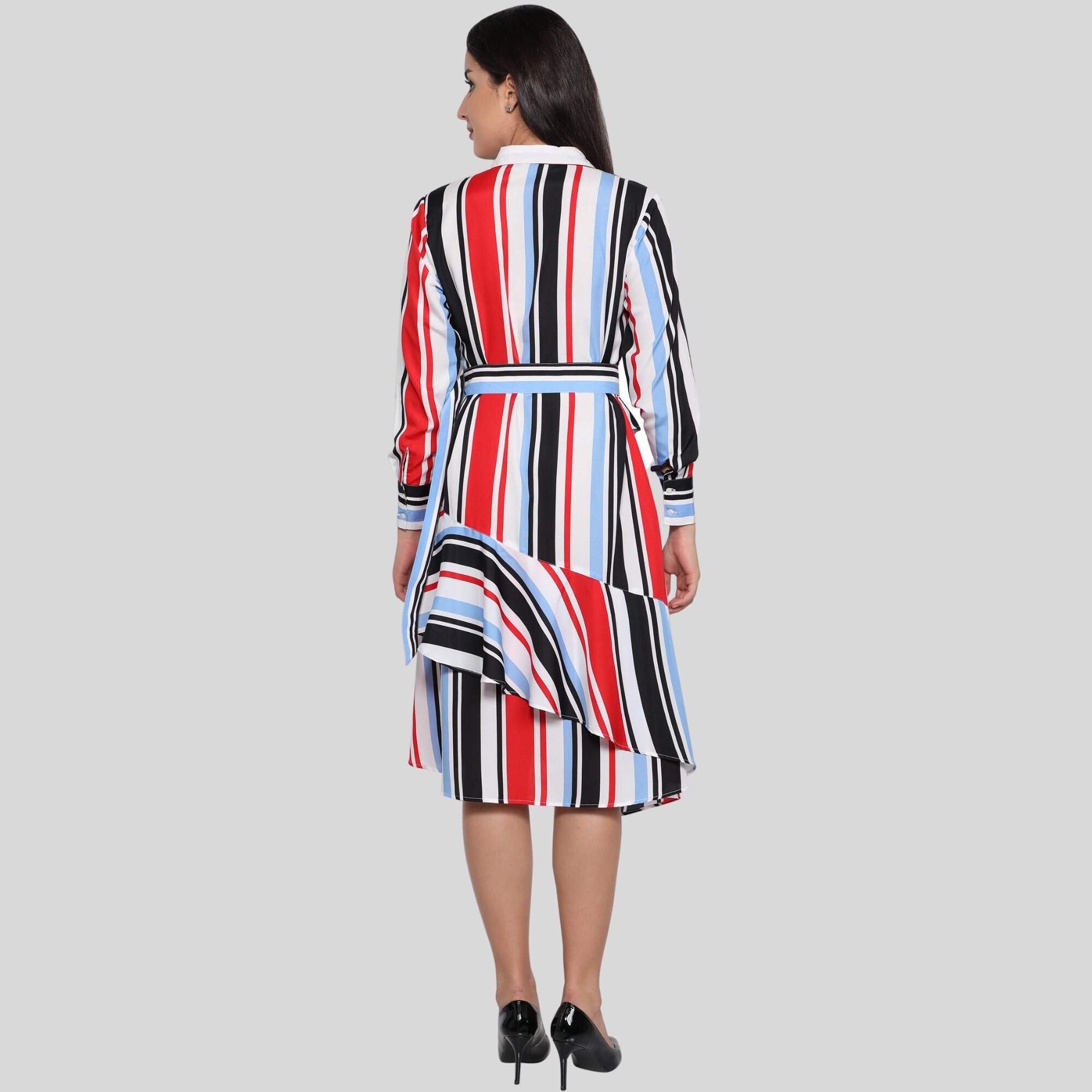 red striped shirt dress Sarah Stripe Shirt Dress-Red Large