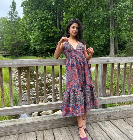 Women's Summer Red Printed Dress/ Backless Printed Dress / V Neck Smocked  Dress/ Designer Dress/ Halter Neck Dress - Etsy