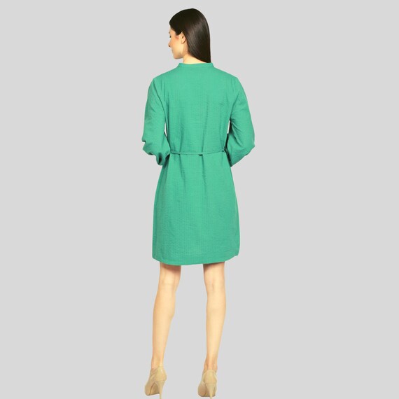 green chinese traditional dress 4-Ply Silk Long Sleeve Cocoon Dress Green / 06 / R125SL1657 main image 1