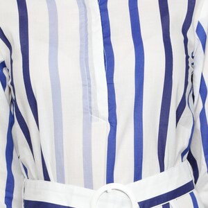 Women's stripes shirt Dress with long Sleeves, Blue Stripes dress, designer casual dress for women, Cotton dress for women in blue stripes image 6